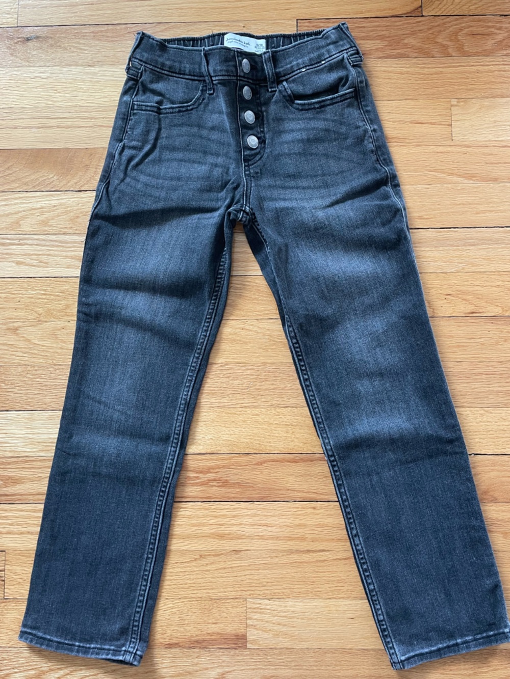 abercrombie kids size 9/10 black faux Button-Fly Jeans High Rise Strait